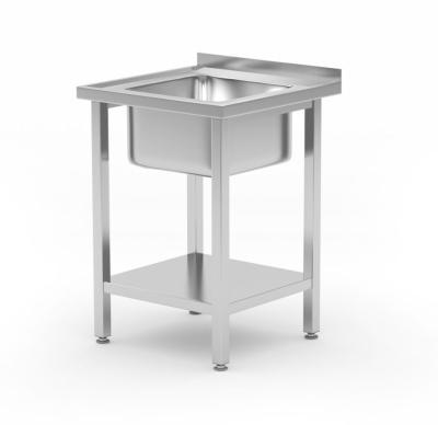 Sto sa sudoperom i policom, pričvršćen šrafovima, HENDI, Kitchen Line, 600x600x(H)850mm