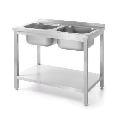 Sto sa 2 sudopere i policom, pričvršćen šrafovima, HENDI, Kitchen Line, 1000x600x(H)850mm