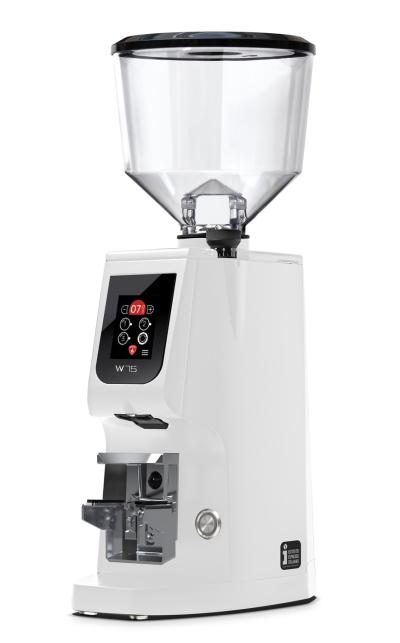 Eureka Atom W 75 Coffee Grinder - Advanced Grinding - Hardened Steel - White - Blow Up Tall Hopper - 110 V