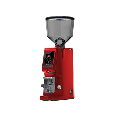 Eureka Atom W 75 Coffee Grinder - Advanced Grinding - Titanium - Red - Blow Up Tall Smoked Hopper - 110 V