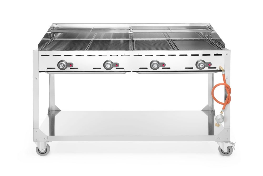 Green Fire roštilj sa 4 plamenika, HENDI, Profi Line, Na podlozi sa točkovima, Svetlosiva, 22kW, 1400x612x(H)825mm