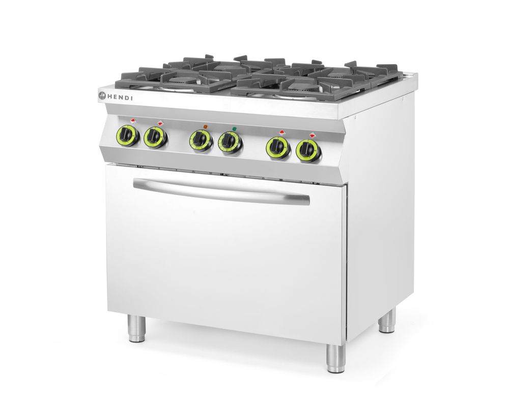 Gasni šporet sa 4 gorionika sa konvekcionom rernom GN 1/1, HENDI, Kitchen Line, 230V/3000W, 19kW, 800x722x(H)900mm