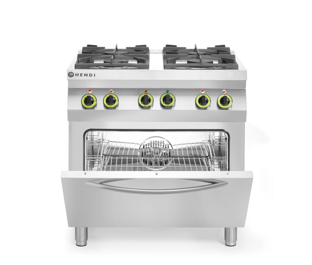 Gasni šporet sa 4 gorionika sa konvekcionom rernom GN 1/1, HENDI, Kitchen Line, 230V/3000W, 19kW, 800x722x(H)900mm