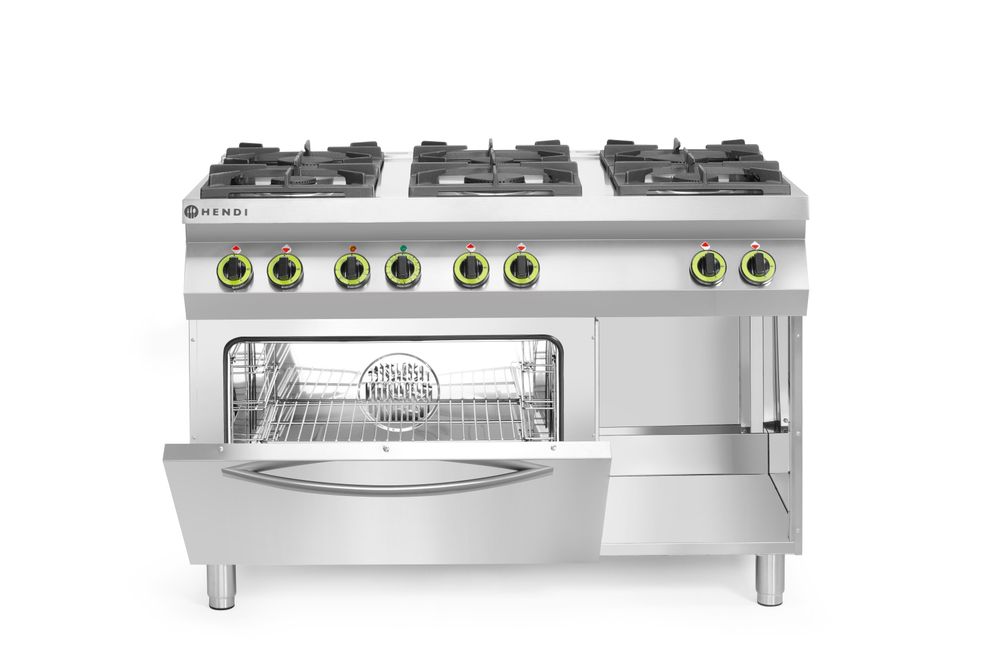 Gasni šporet 6 plamenika sa konvekcionom rernom GN 1/1, HENDI, Kitchen Line, 230V/3000W, 28,5kW, 1200x722x(H)900mm