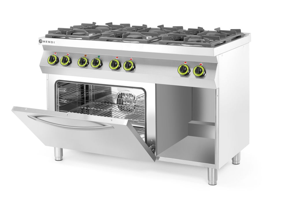 Gasni šporet 6 plamenika sa konvekcionom rernom GN 1/1, HENDI, Kitchen Line, 230V/3000W, 28,5kW, 1200x722x(H)900mm