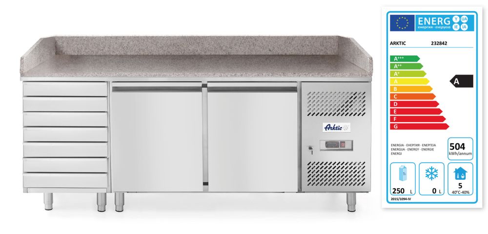 Rashladni sto za picu sa 2 vrata i 7 fioka, Arktic, 250L, 230V/250W, 2020x802x(H)1000mm