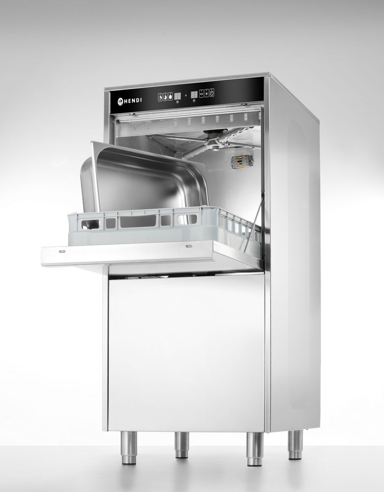 50x60 mašina za pranje posuđa za posude i posude – elektronski kontrolisana, sa sistemom za doziranje deterdženta i pumpom za odvod, HENDI, 400V/7100W, 595x777x(H)1335mm