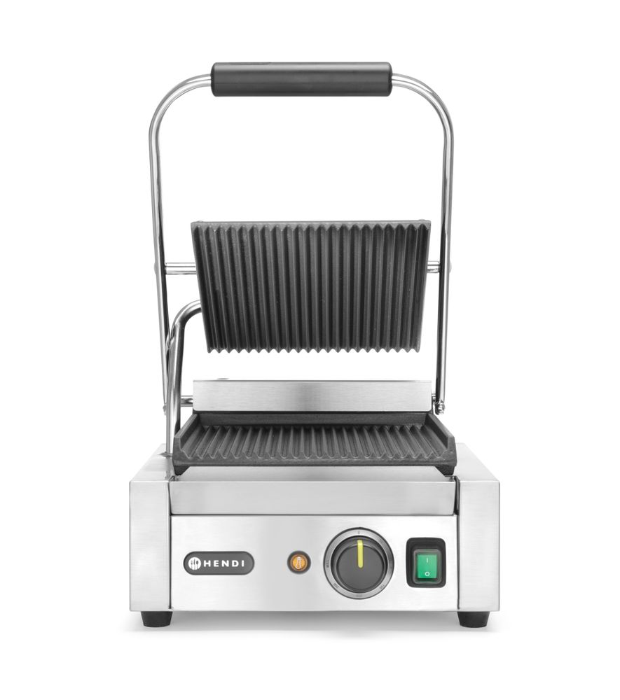 Kontaktni roštilj - jednostruki, HENDI, Rebrasti vrh i dno, 230V/1800W, 310x375x(H)216mm