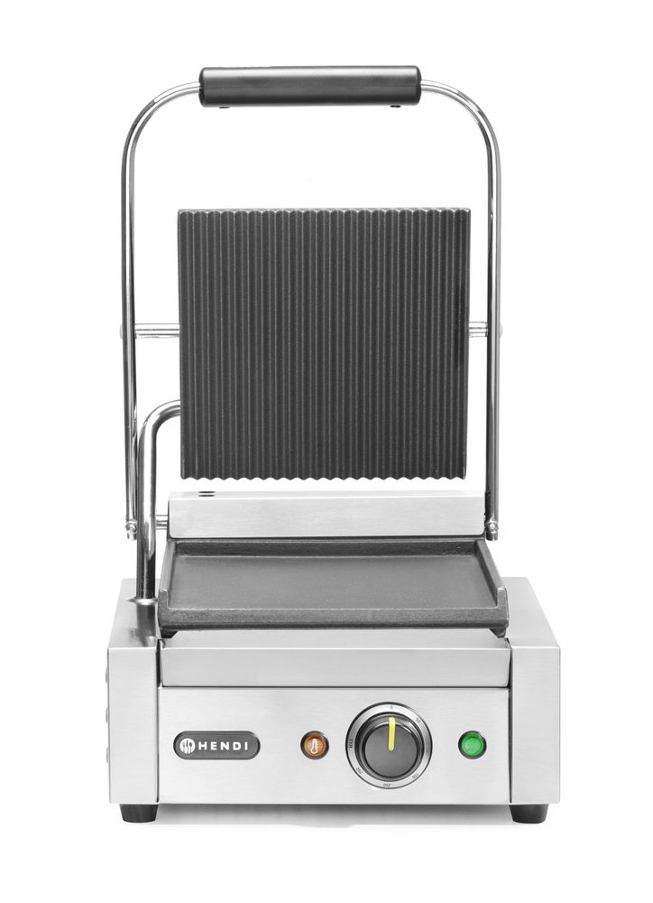Kontaktni roštilj - jednostruki, HENDI, Rebrasti vrh i glatko dno, 230V/1800W, 310x375x(H)216mm