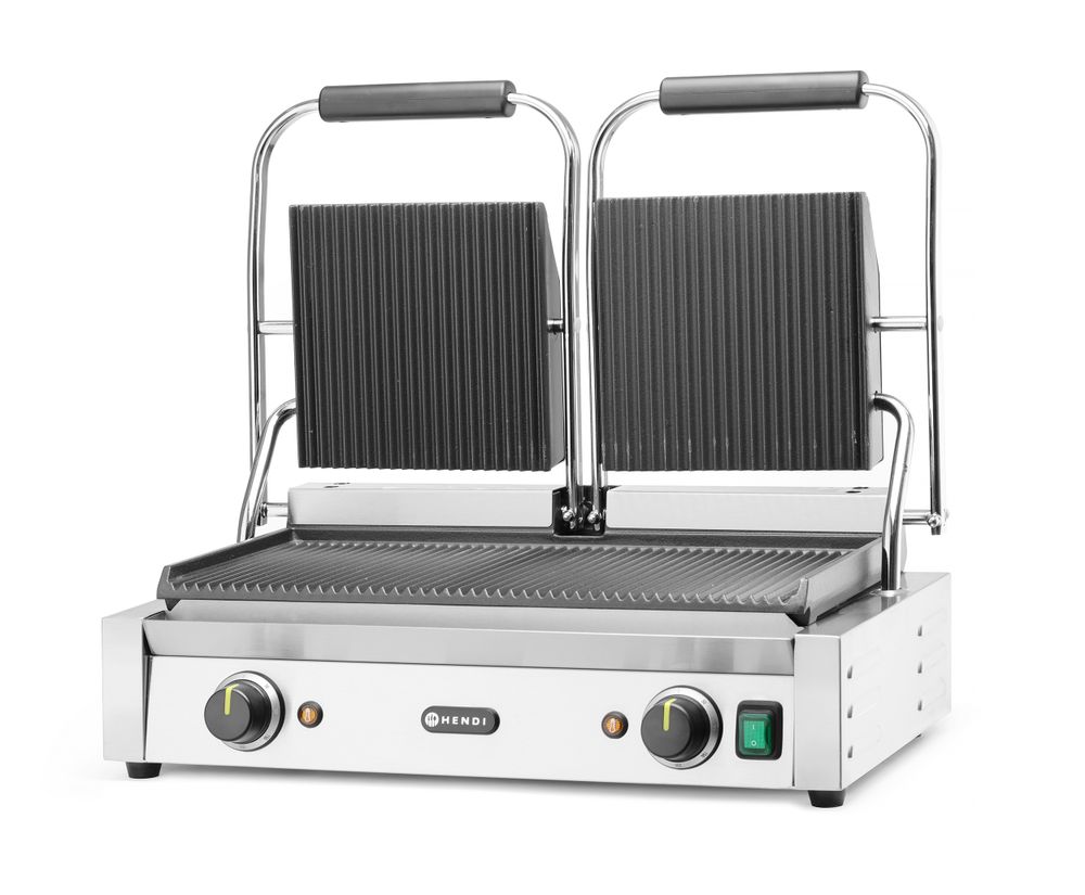Kontaktni roštilj - dvostruki U potpunosti rebrast, HENDI, Rebrasti vrh i dno, 230V/3600W, 570x375x(H)216mm