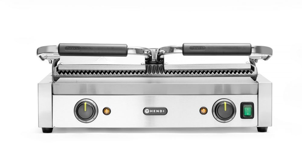 Kontaktni roštilj - dvostruki U potpunosti rebrast, HENDI, Rebrasti vrh i dno, 230V/3600W, 570x375x(H)216mm