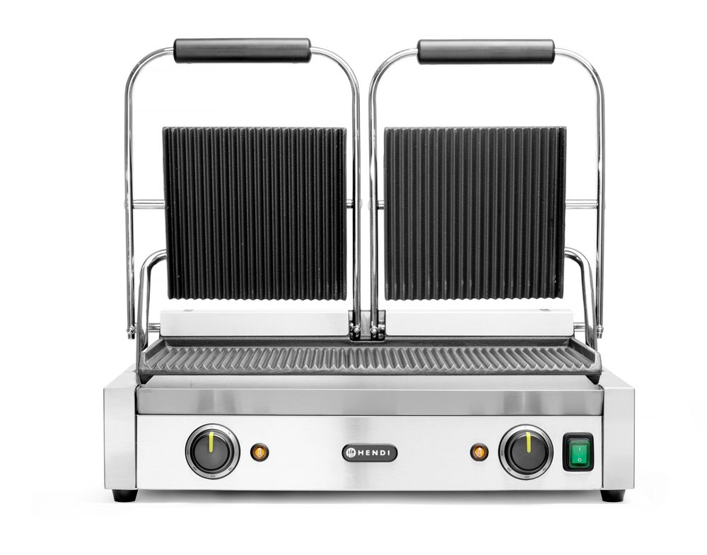 Kontaktni roštilj - dvostruki U potpunosti rebrast, HENDI, Rebrasti vrh i dno, 230V/3600W, 570x375x(H)216mm