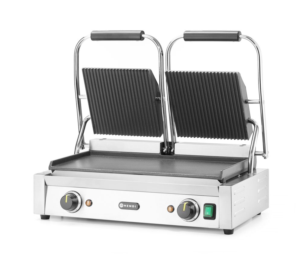 Kontaktni roštilj - dvostruki, HENDI, Rebrasti vrh i glatko dno, 230V/3600W, 570x375x(H)216mm