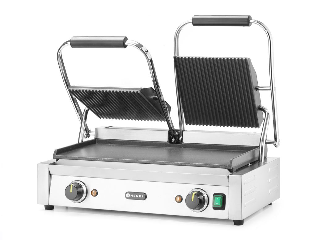 Kontaktni roštilj - dvostruki, HENDI, Rebrasti vrh i glatko dno, 230V/3600W, 570x375x(H)216mm