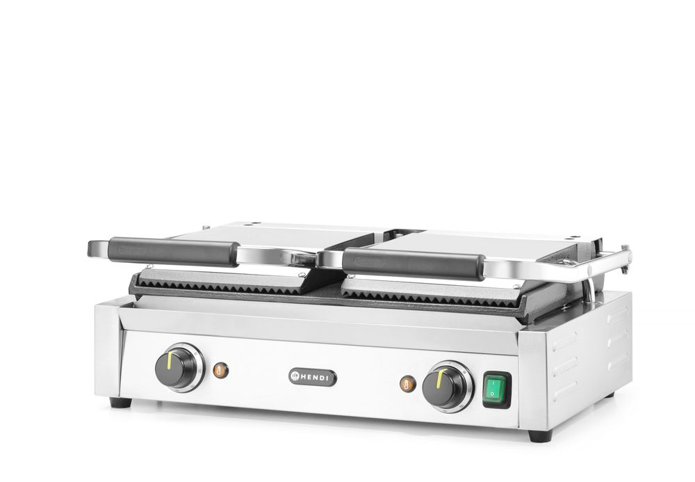 Kontaktni roštilj - dvostruki, HENDI, Rebrasti vrh i glatko dno, 230V/3600W, 570x375x(H)216mm