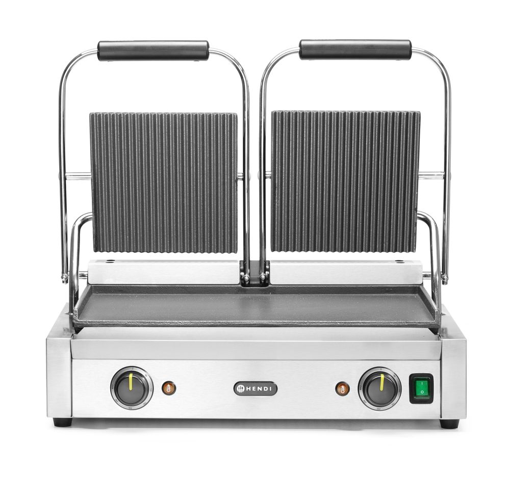 Kontaktni roštilj - dvostruki, HENDI, Rebrasti vrh i glatko dno, 230V/3600W, 570x375x(H)216mm