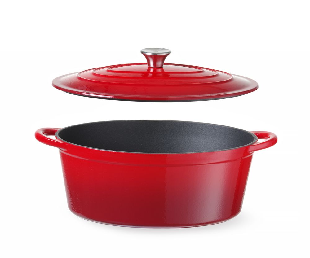 Emajlirana posuda od lijevanog željeza, HENDI, 6,88L, Crvena, 405x255x(H)134mm