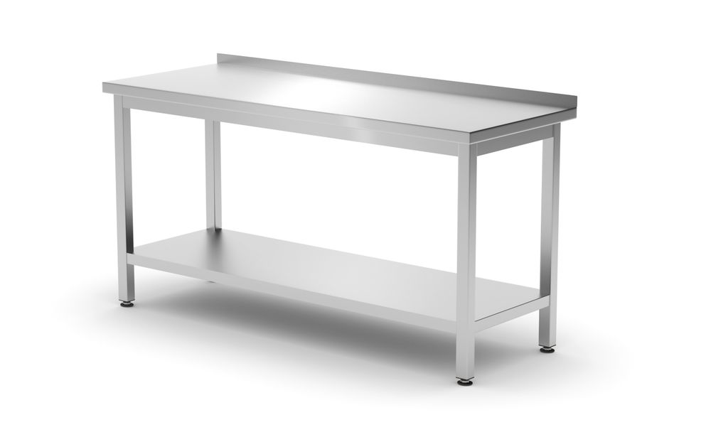 Zidni radni sto sa potporom i policama - dubina 600 mm, HENDI, Profi Line, 1600x600x(H)850mm