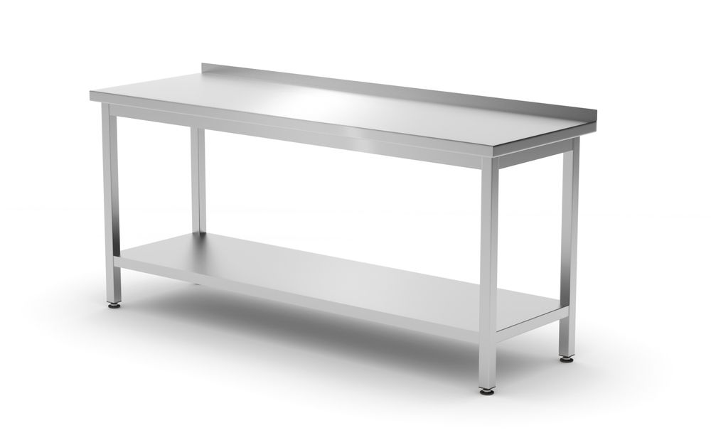 Zidni radni sto sa potporom i policama - dubina 600 mm, HENDI, Profi Line, 1800x600x(H)850mm