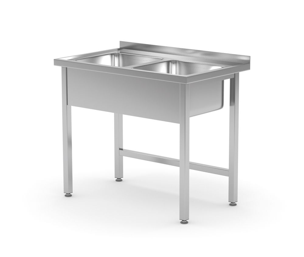 Sto sa dva sudopera - zavaren, 2 umivaonika, dubina: 600 mm, HENDI, Kitchen Line, 1000x600x(H)850mm