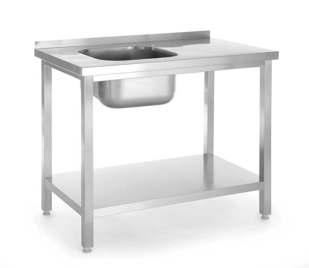 Sto sa sudoperom i policom, pričvršćen šrafovima, HENDI, Kitchen Line, 800x600x(H)850mm