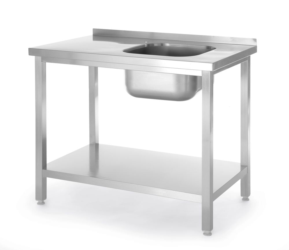 Sto sa sudoperom i policom, pričvršćen šrafovima, HENDI, Kitchen Line, 1000x600x(H)850mm