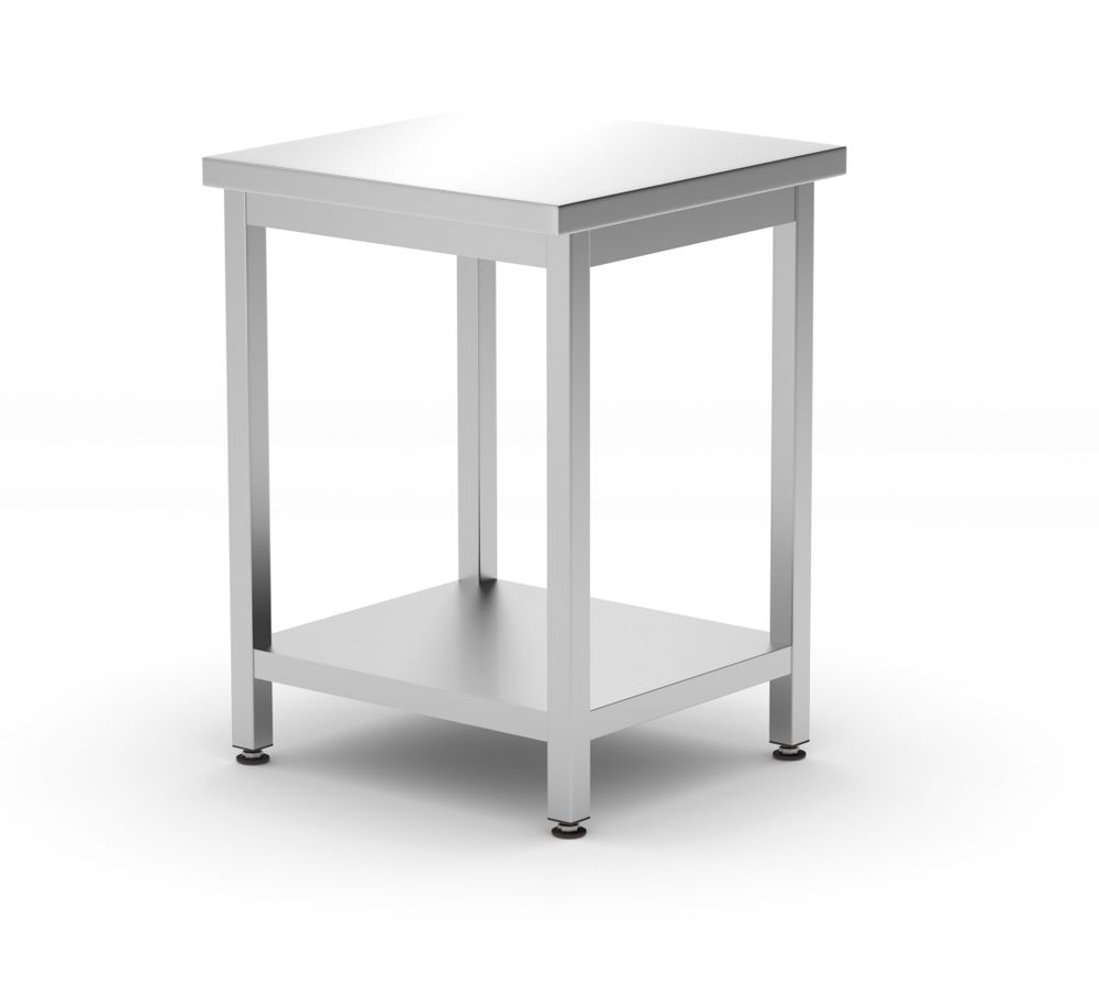 Centralni radni sto sa policom Budget Line – montažni, dubina: 600 mm, HENDI, Kitchen Line, 600x600x(H)850mm