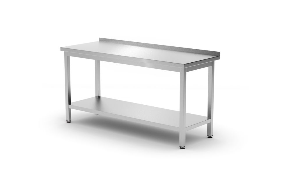 Zidni radni sto sa policom Budget Line – montažni, dubina: 600 mm, HENDI, Kitchen Line, 1200x600x(H)850mm