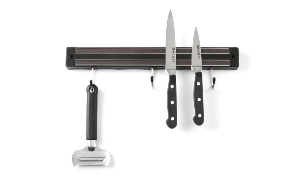 Magnet za noževe sa kukama, HENDI, 3 kuke, Crna, (L)340mm