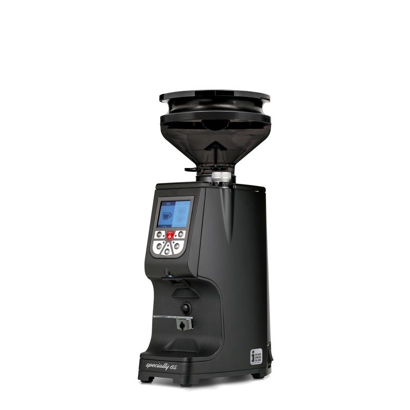 Eureka Atom Specialty 65 Black Coffee Grinder - Top - Black - Blow Up Short Smoked Hopper - 220 V