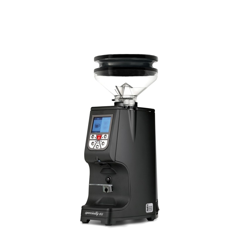 Eureka Atom Specialty 65 Black Coffee Grinder - Top - Red Speed - Black - Blow Up Short Hopper - 110 V