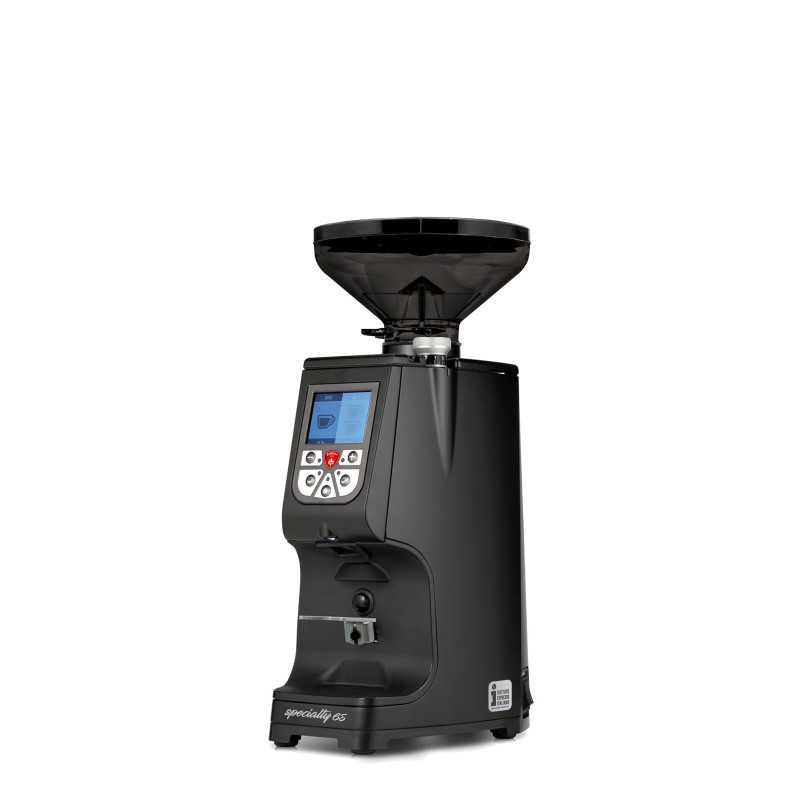 Eureka Atom Specialty 65 Black Coffee Grinder - Top - Red Speed - Black - Short Smoked Hopper - 220 V