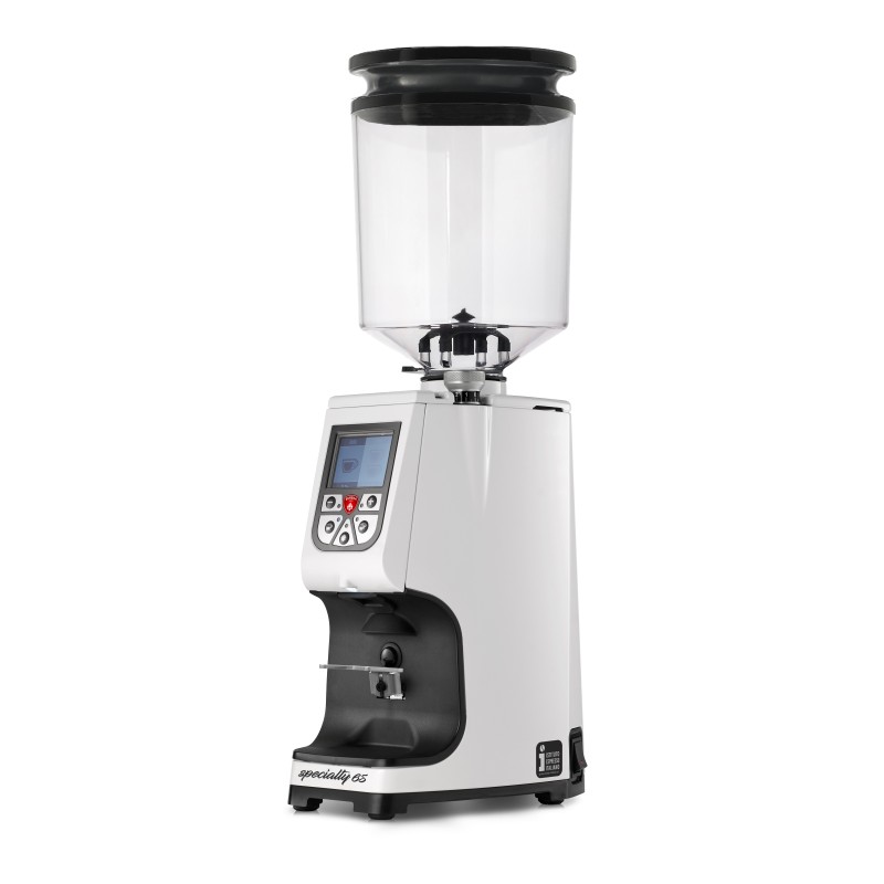 Eureka Atom Specialty 65 White Coffee Grinder - Elite - Hardened Steel - White - Blow Up Tall Hopper - 110 V