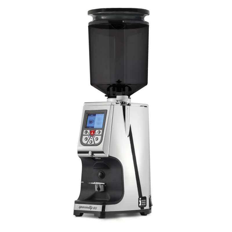 Eureka Atom Specialty 65 Chrome Coffee Grinder - Diamond - Chrome - Blow Up Tall Smoked Hopper - 110 V