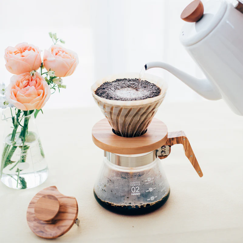 Hario V60 Glass Dripper 02 - Olive Wood Holder