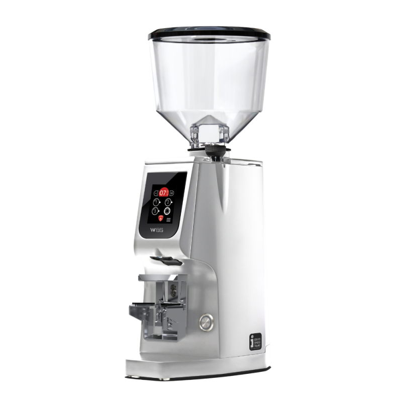 Eureka Atom W 65 Coffee Grinder - Precision & Efficiency - Titanium - Chrome - Blow Up Tall Hopper - 220 V