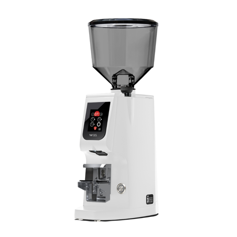 Eureka Atom W 65 Coffee Grinder - Precision & Efficiency - Titanium - White - Blow Up Tall Smoked Hopper - 110 V
