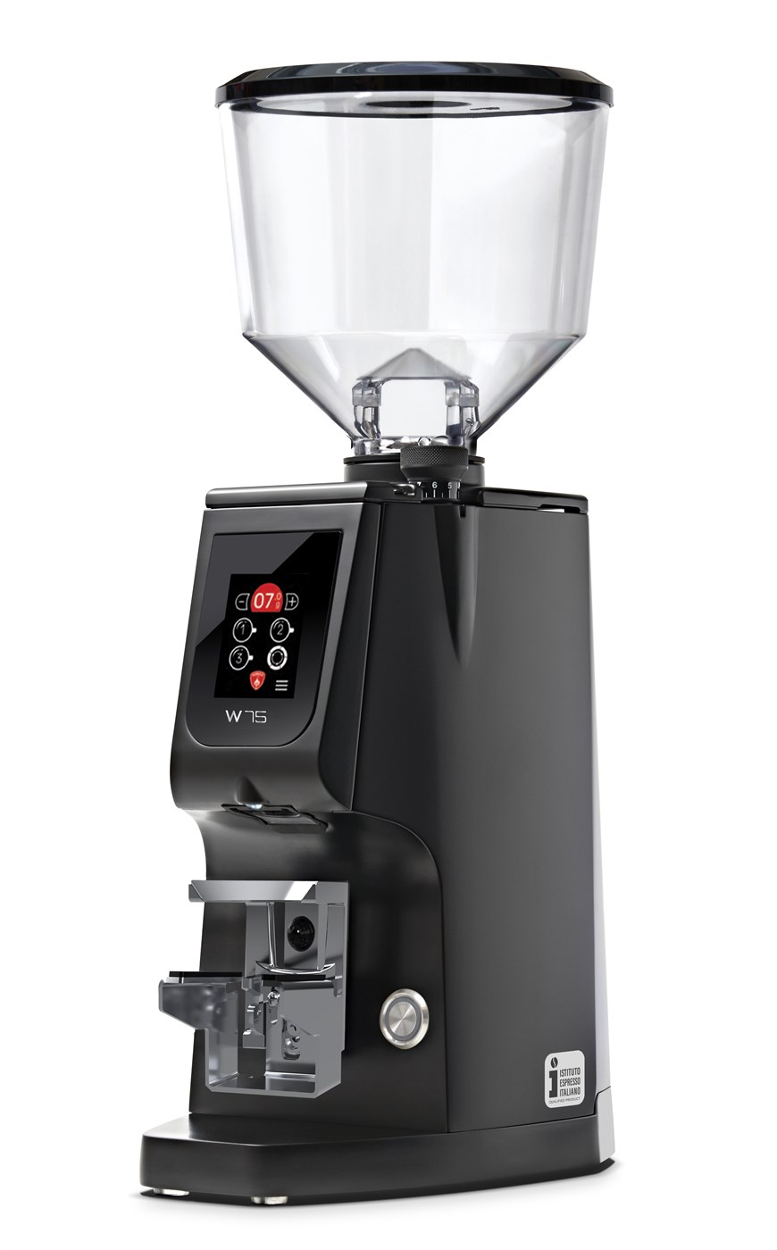 Eureka Atom W 75 Coffee Grinder - Advanced Grinding - Hardened Steel - Black - Blow Up Tall Hopper - 110 V