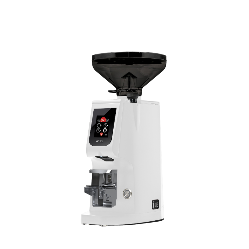 Eureka Atom W 75 Coffee Grinder - Advanced Grinding - Hardened Steel - White - Blow Up Short Smoked Hopper - 110 V