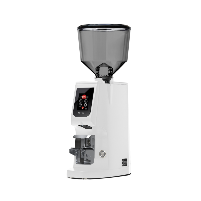 Eureka Atom W 75 Coffee Grinder - Advanced Grinding - Titanium - White - Blow Up Tall Smoked Hopper - 110 V